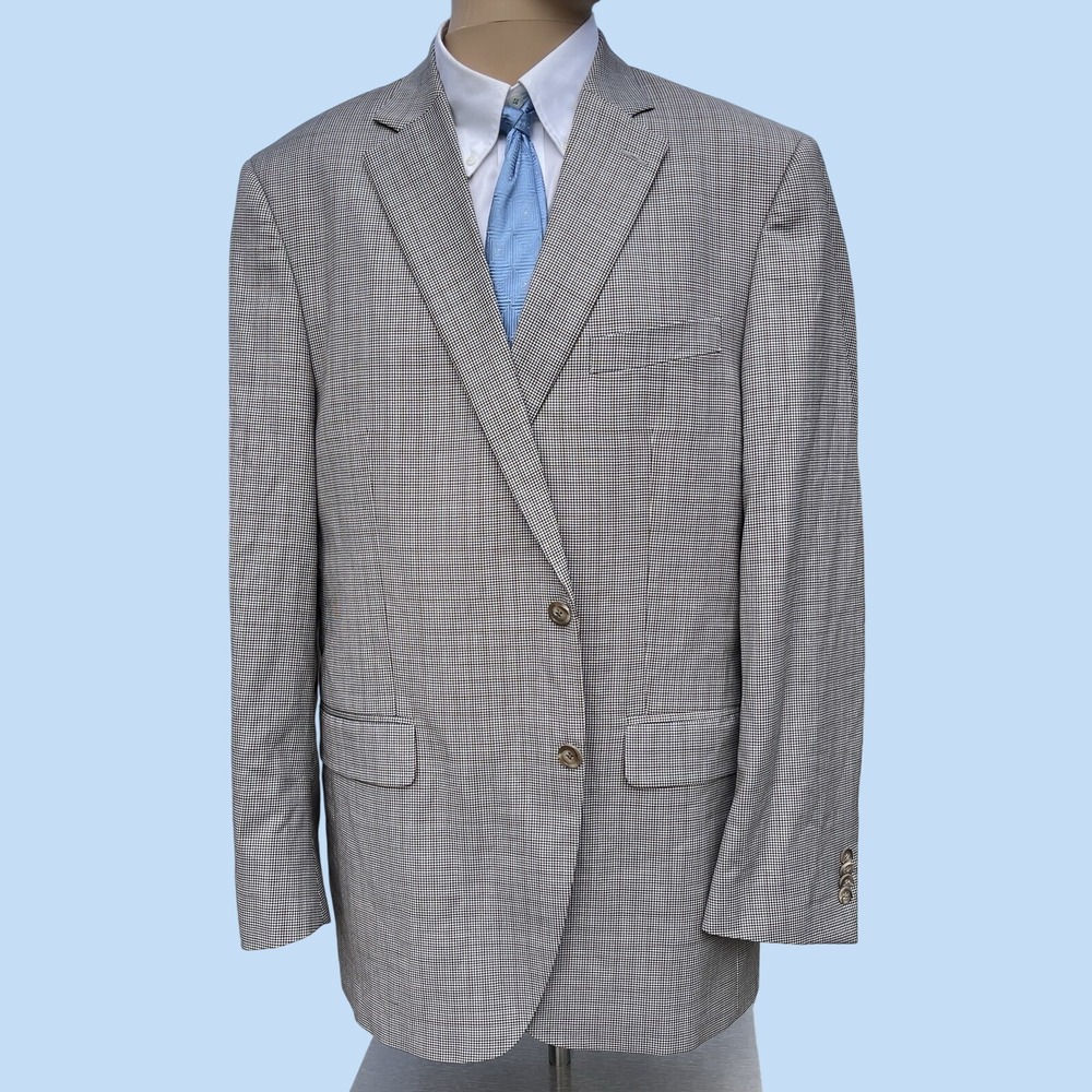 Peter Millar Sport Coat Mens 44T Grey Houndstooth 100% Wool 2 Button Blazer